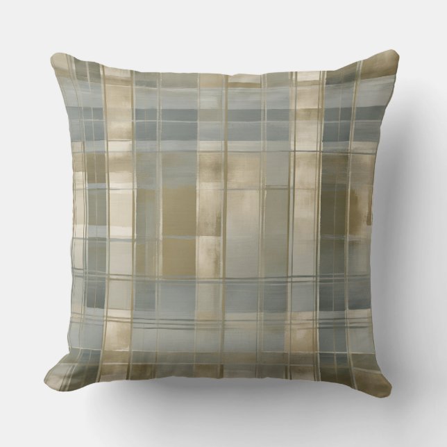 Sage Dusty Blue Modern Farmhouse Plaid Throw Pillow (Front)
