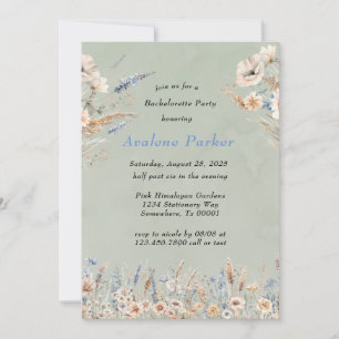 Sage Dusty Blue Wildflowers Bachelorette Party Invitation