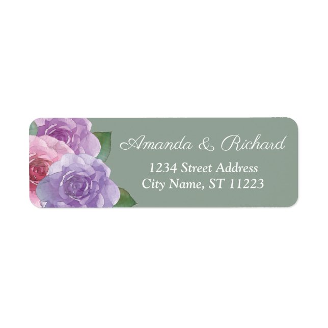 Sage Dusty Pink Purple Elegant Floral Wedding   Label (Front)