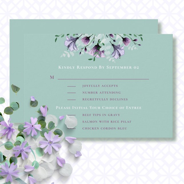 Sage Dusty Purple Romantic Menu Wedding RSVP  (Creator Uploaded)
