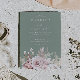Sage, Dusty Rose & Blush Floral Wedding Invitation