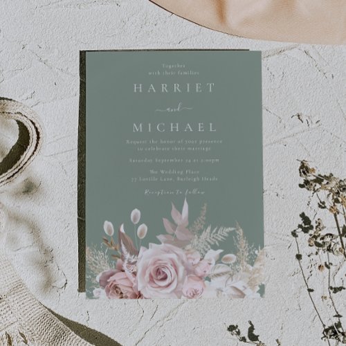 Sage, Dusty Rose & Blush Floral Wedding Invitation