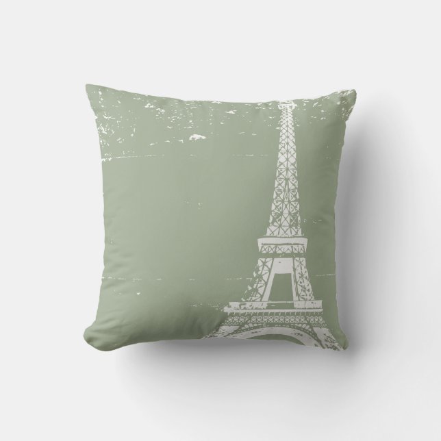Sage Eiffel Tower Custom Cotton Pillows (Front)