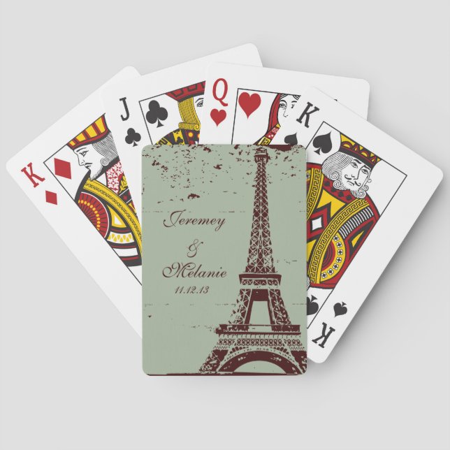 Sage Eiffel Tower Wedding Favor Playing Cards (Back)