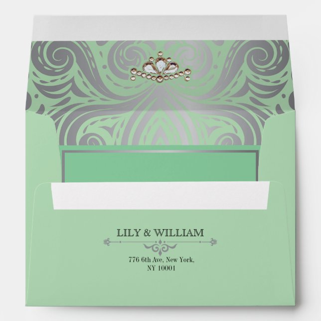 Sage Elegant Artdeco Diamond Silver Wedding Envelope (Back (Bottom))