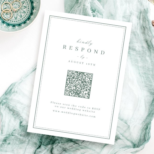 Sage Elegant borders gold classy QR code wedding RSVP Card (Sage Elegant borders gold classy QR code wedding RSVP Card)