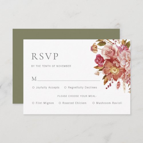 Sage Elegant Botanical Meal Choice Wedding RSVP Card