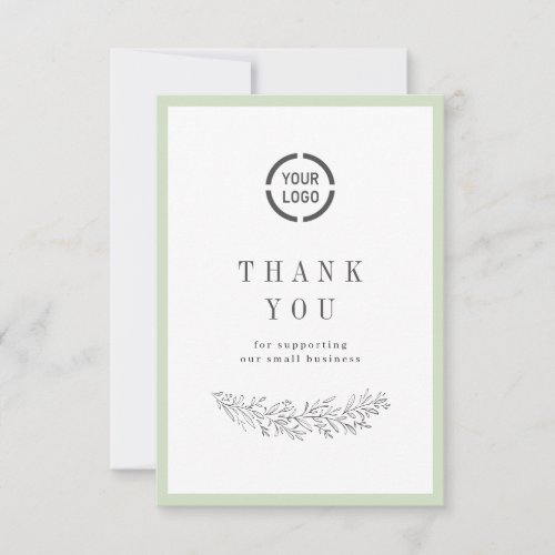Sage elegant botanical with logo small business thank you card