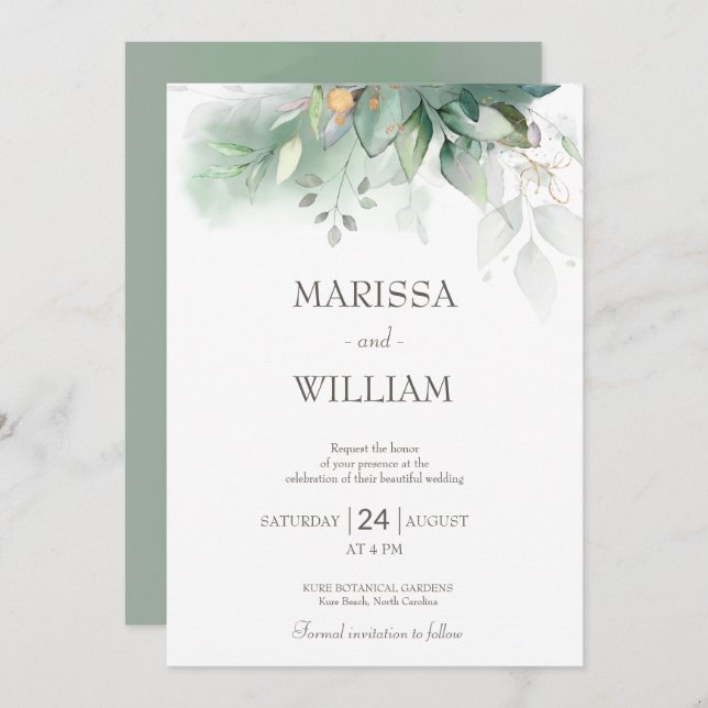 Sage Elegant Eucalyptus Wedding  Invitation (Front/Back)
