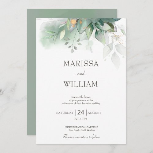 Sage Elegant Eucalyptus Wedding  Invitation