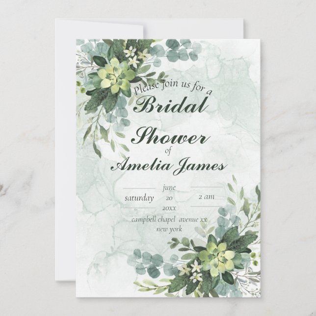 Sage Elegant Greenery bridal shower Invitation (Front)