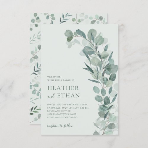 Sage Elegant Modern Eucalyptus Greenery Wedding Invitation