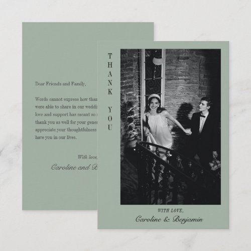 Sage Elegant Personalized Message Photo Wedding Thank You Card