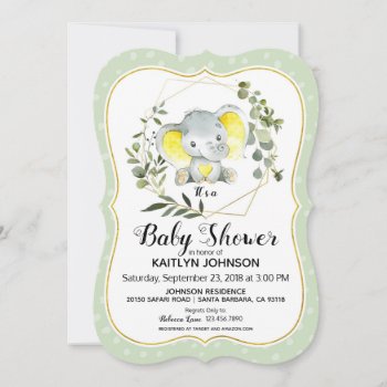 Sage Elephant Modern Baby Shower Invitation by NouDesigns at Zazzle