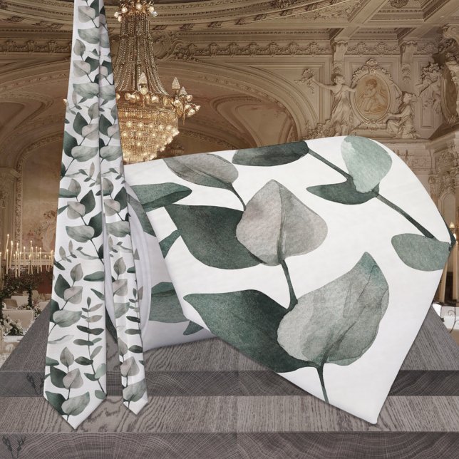 Sage & Emerald Green Eucalyptus Wedding Neck Tie (Creator Uploaded)