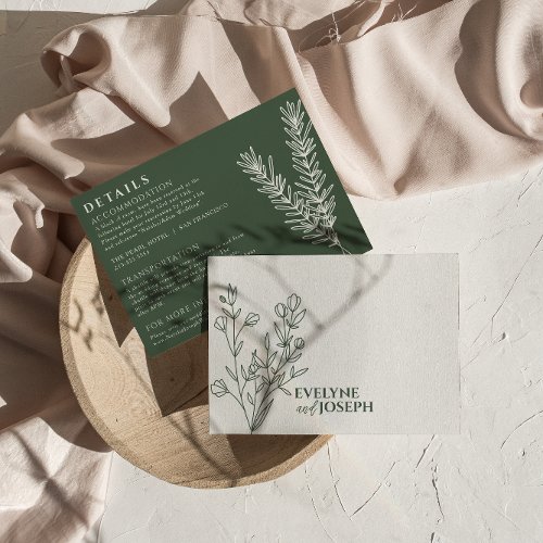 Sage Emerald Green Floral Boho Wedding Details Enclosure Card