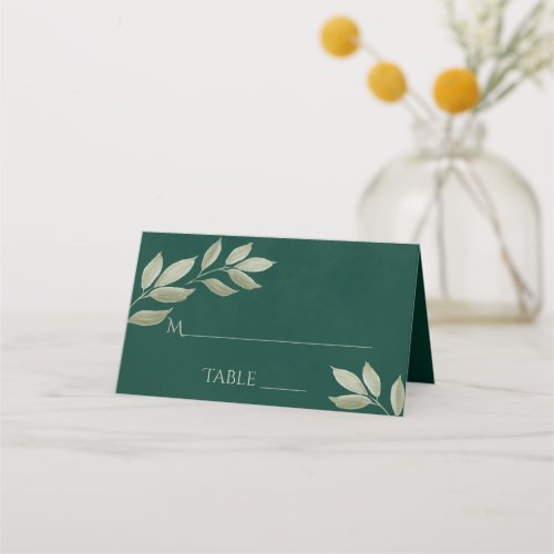 Sage  Emerald Leaves Elegant Wedding Write_In Place Card