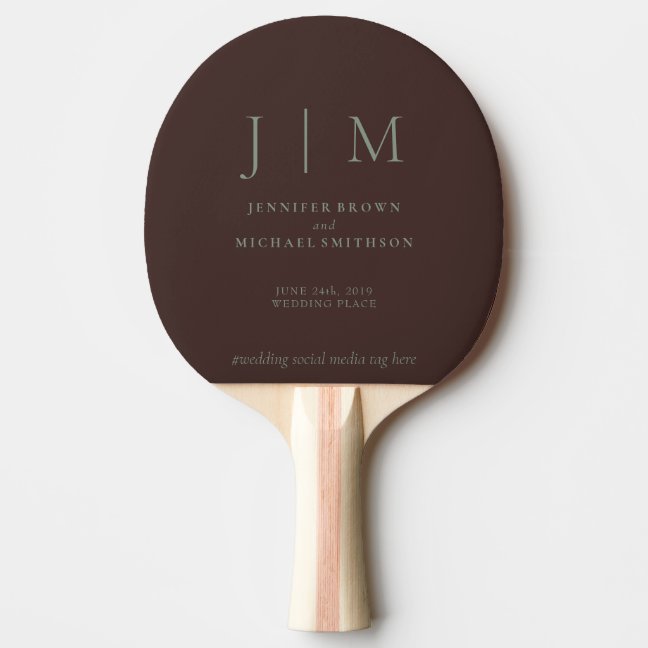 Sage & Espresso Formal Simple Fun Wedding Ping Pong Paddle