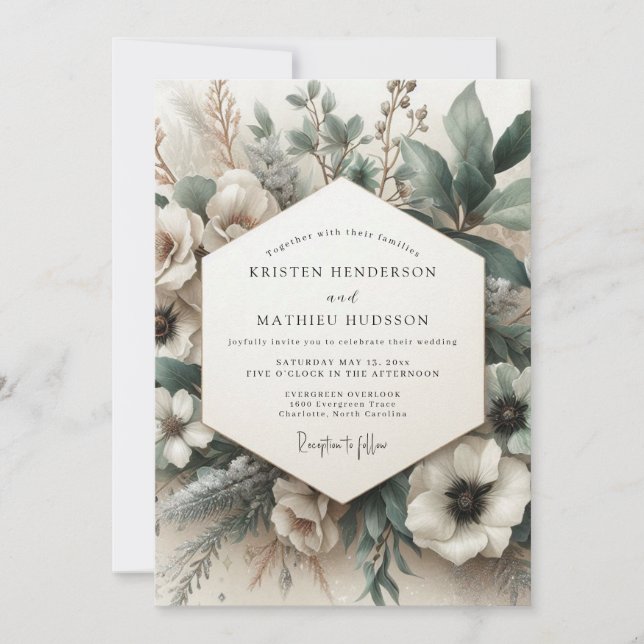 Sage Ethereal Bloom Wedding Invitation (Front)