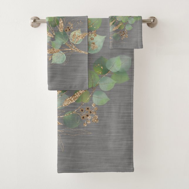 SAGE EUCALYPTUS BRUSHED METALLIC GREY BATH TOWEL SET (Insitu)