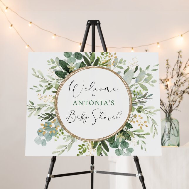 Sage Eucalyptus Greenery Baby Shower Welcome Foam Board (In Situ (Stand))