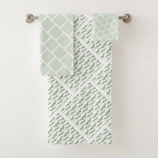 SAGE EUCALYPTUS GRID PATTERN BATHROOM TOWEL SET (Insitu)