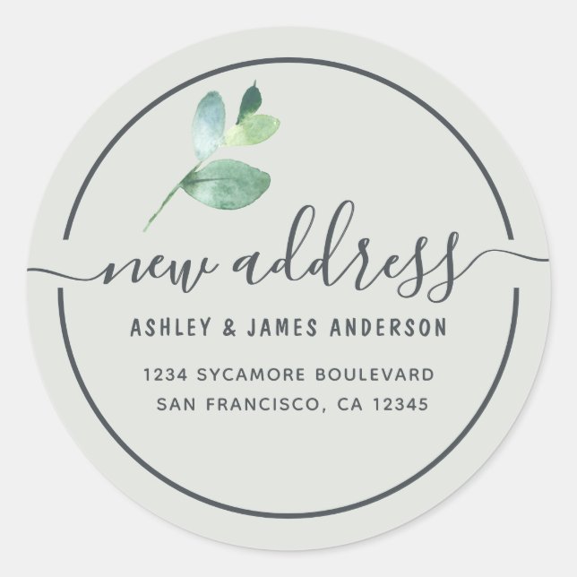 Sage Eucalyptus New Address Round Label (Front)