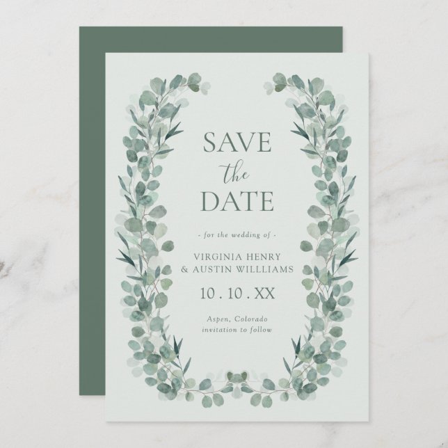 Sage Eucalyptus Photo Save The Date (Front/Back)