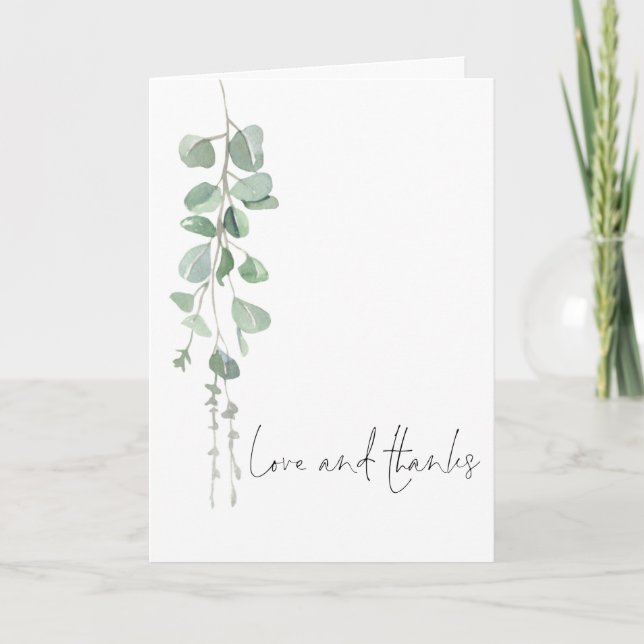 Sage Eucalyptus Photo Wedding Love Thanks Folded Thank You Card (Front)