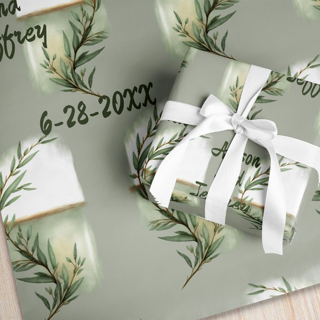 Sage Eucalyptus Sprig Personalized Wrapping Paper (Creator Uploaded)