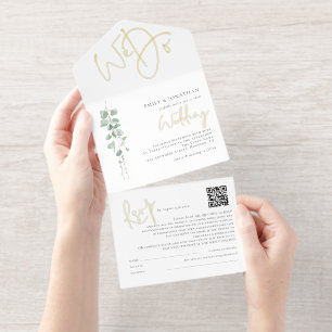 Sage Eucalyptus We Do Wedding Foil All In One Invitation