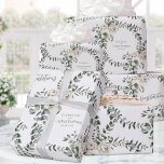 Sage Eucalyptus Wedding Add Names & Congratulation Wrapping Paper<br><div class="desc">A sage green eucalyptus with blush rose and white flowers wedding wrapping paper featuring the words,  "Congratulations, " and the bride and groom's names with their numeric wedding date written on this wrapping paper.</div>