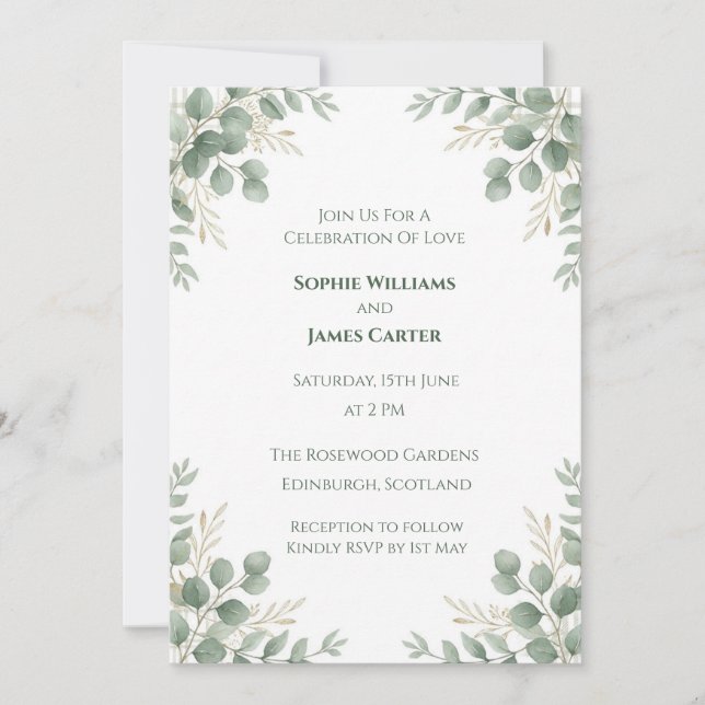 Sage Eucalyptus Wedding Invitation (Front)