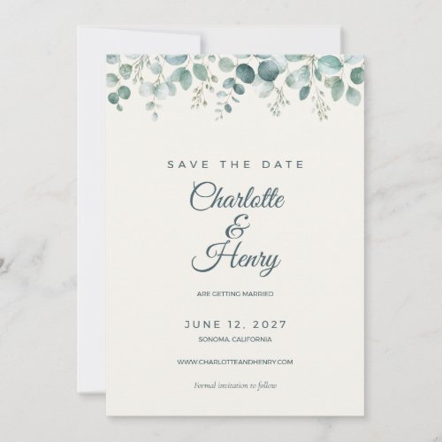 Sage Eucalyptus Wedding Save the Date Card