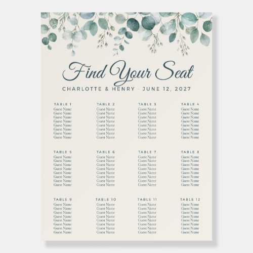 Sage Eucalyptus Wedding Seating Chart Foam Board