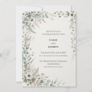 Sage Eucalyptus White Floral Wedding Invitation