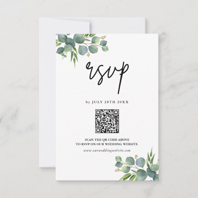 Sage Eucalyptus Woodland Wedding QR Code RSVP Card (Front)