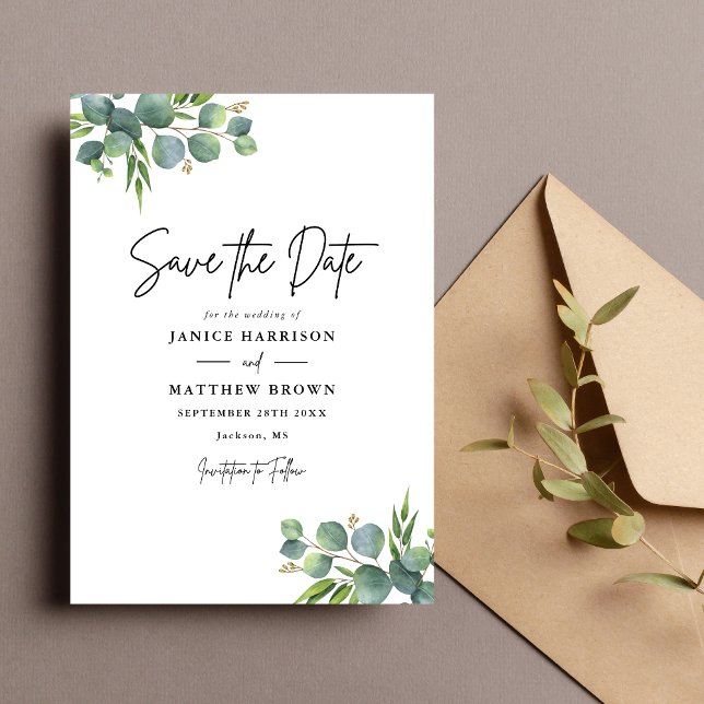 Sage Eucalyptus Woodland Wedding Save The Date (Creator Uploaded)