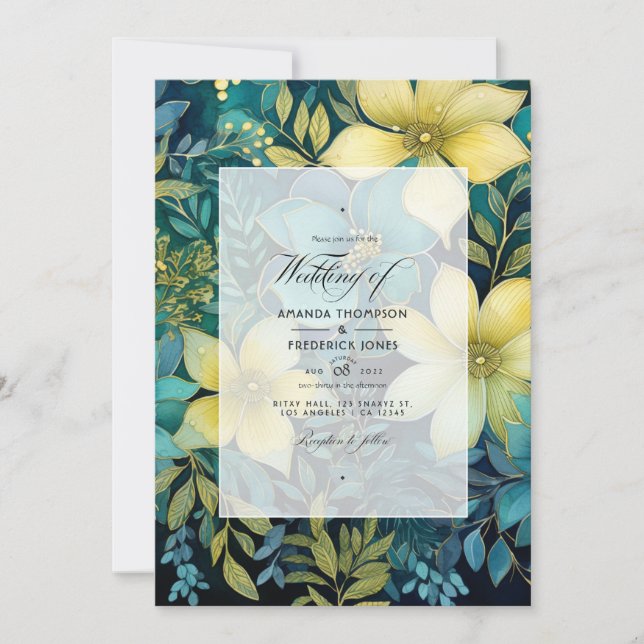 Sage, Evergreen and Gold Floral Spring Wedding Invitation (Front)