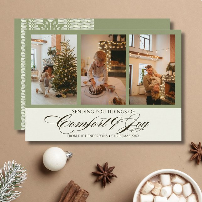 Sage Fair Isle Comfort and Joy Family Photo Holiday Card (Creator Uploaded)