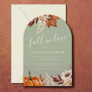 Sage Fall in Love floral pumpkin bridal shower Invitation