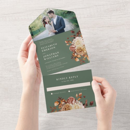 Sage Fall Photo Wedding All In One Invitation