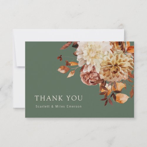 Sage Fall Terracotta Watercolor Floral Wedding Thank You Card