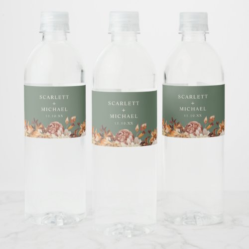 Sage Fall Wedding Water Bottle Label