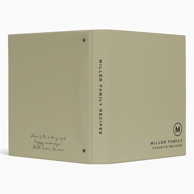 Sage Family Monogram Recipe Wedding Gift Message 3 Ring Binder (Background)