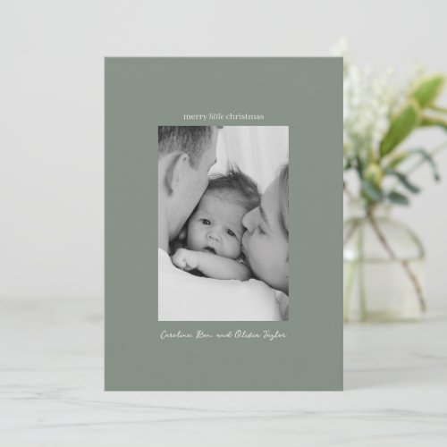 Sage Family Photo First Merry Little Christmas Holiday Card