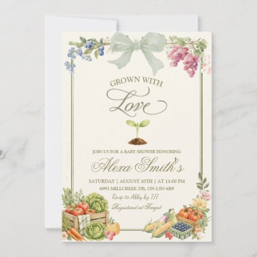 Sage Farmer's Market Grown With Love Baby Shower Invitation