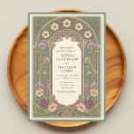 Sage Floral Art Nouveau Wedding Invitation<br><div class="desc">Capture the romance of a bygone era with our Art Nouveau Wedding Invitation, featuring an exquisite floral illustration that exudes timeless elegance and artistic charm. This captivating design frames your wedding details in a lush botanical border, where thistles, pansies, and soft ivory blossoms intertwine with flowing lines and ornamental curves—hallmarks...</div>