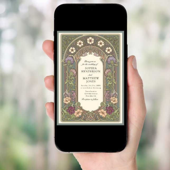 Sage Floral Art Nouveau Wedding Invitation (Front Digital)