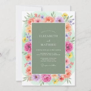 Sage Floral Blossom Romance Wedding Invitation